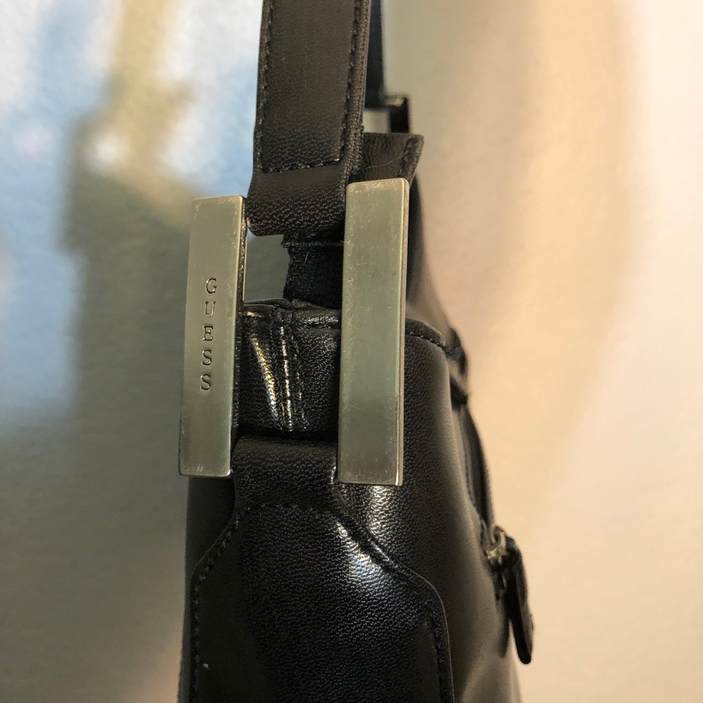 Black Hard Leather Guess Handbag Purse (gently used) - Picture 4 of 7